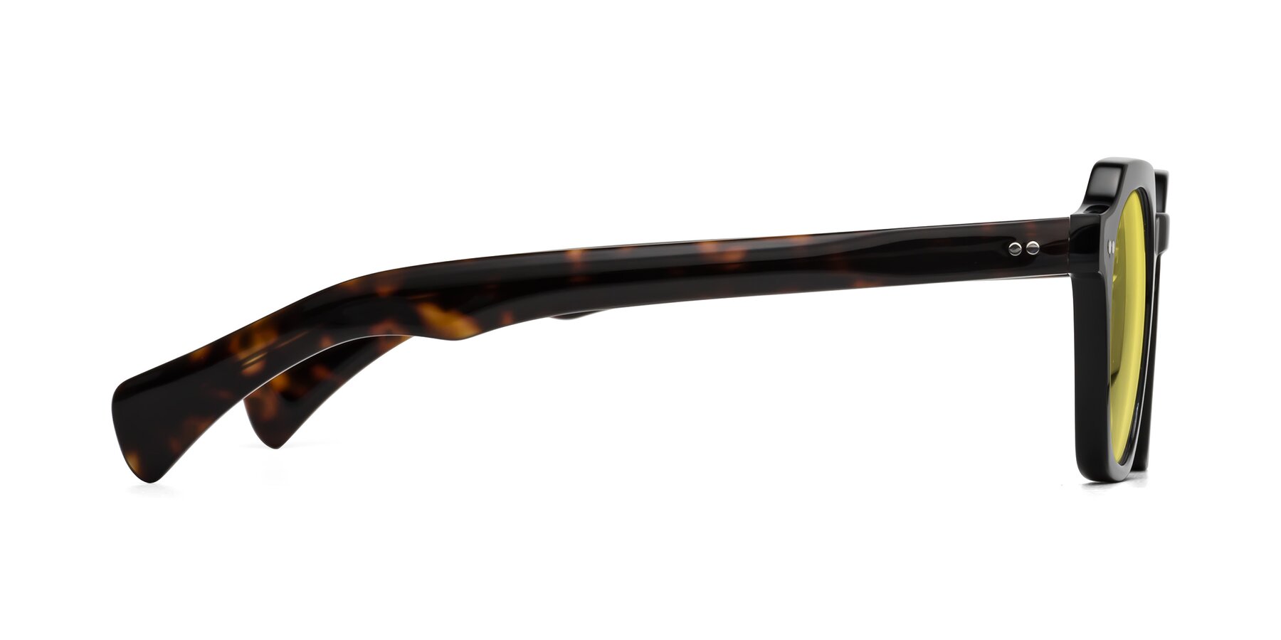 Side of Beckett in Black/Tortoise with Medium Yellow Tinted Lenses