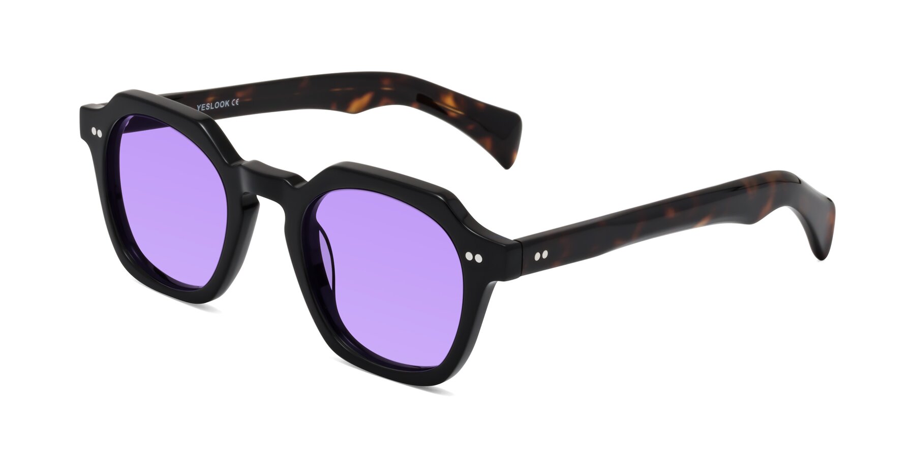 Angle of Beckett in Black/Tortoise with Medium Purple Tinted Lenses