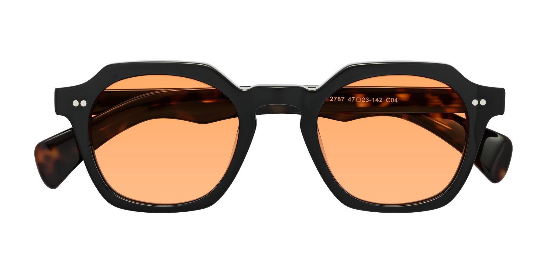 Folded Front of Beckett in Black/Tortoise with Medium Orange Tinted Lenses