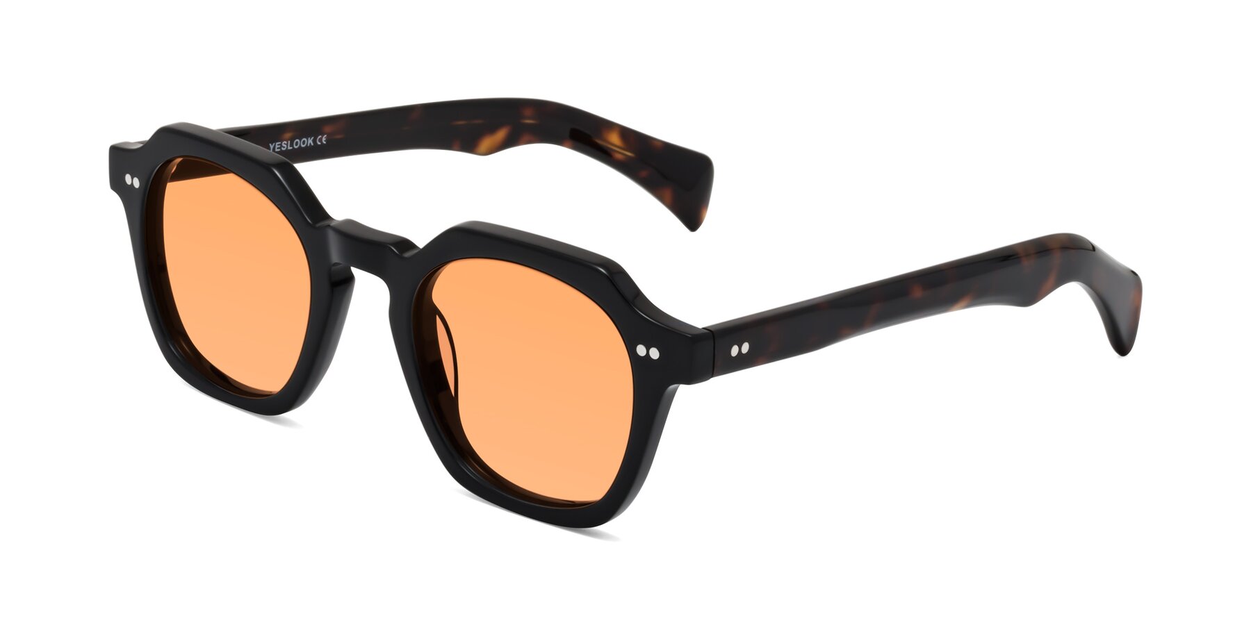 Angle of Beckett in Black/Tortoise with Medium Orange Tinted Lenses