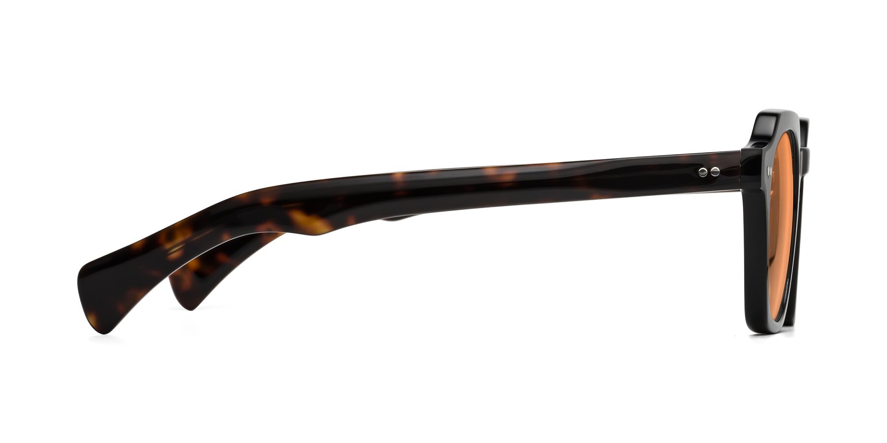 Side of Beckett in Black/Tortoise with Medium Orange Tinted Lenses
