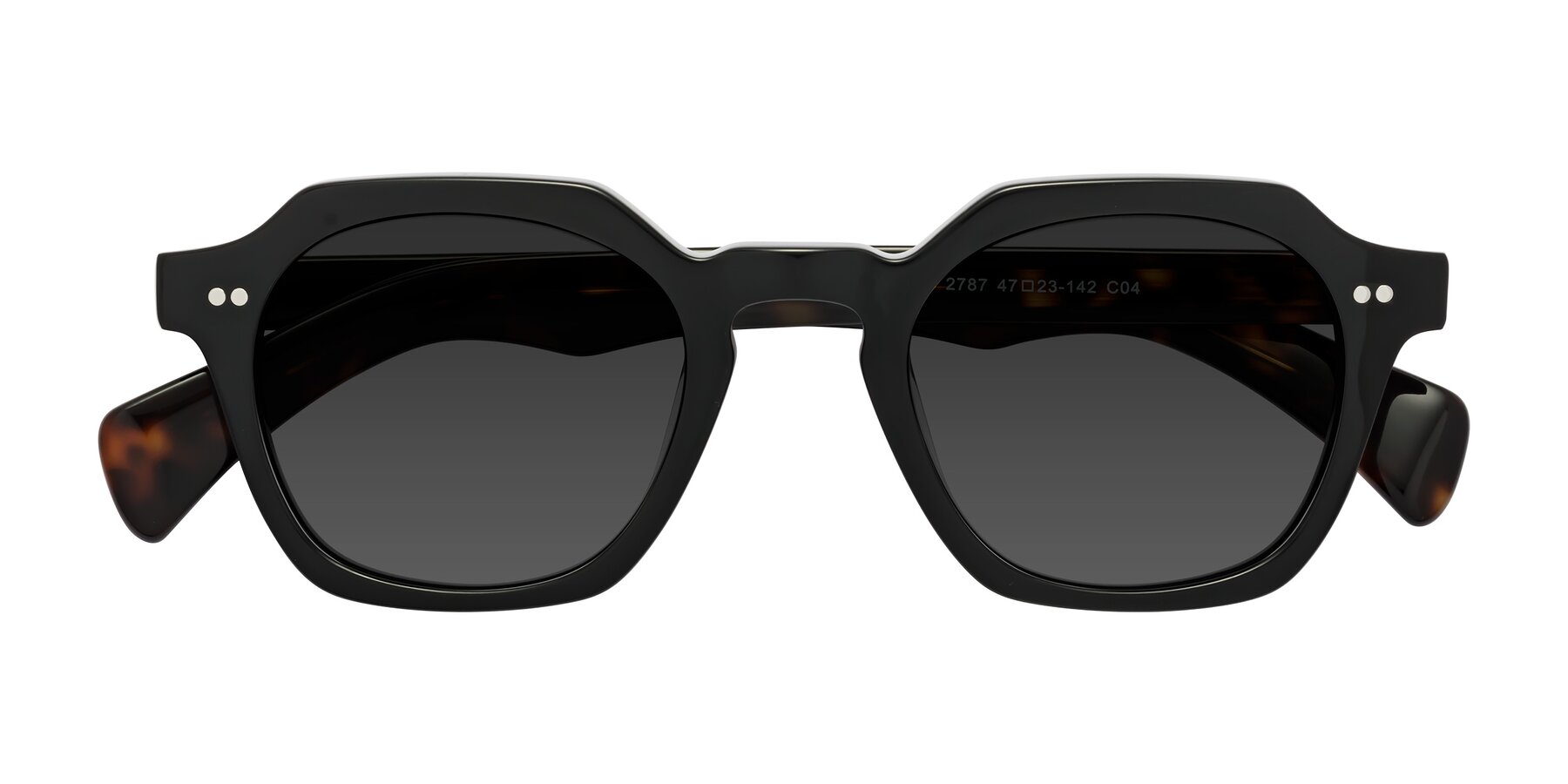Folded Front of Beckett in Black/Tortoise with Gray Tinted Lenses