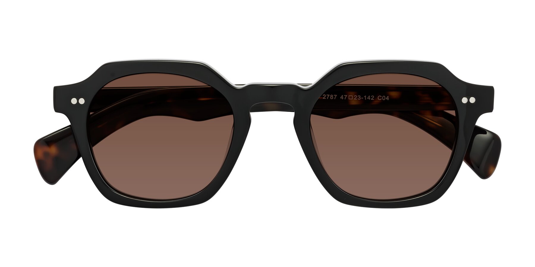 Folded Front of Beckett in Black/Tortoise with Brown Tinted Lenses