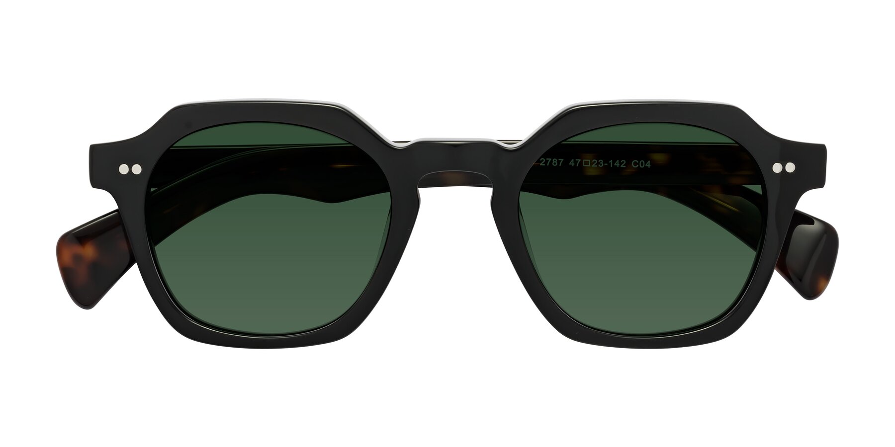 Folded Front of Beckett in Black/Tortoise with Green Tinted Lenses