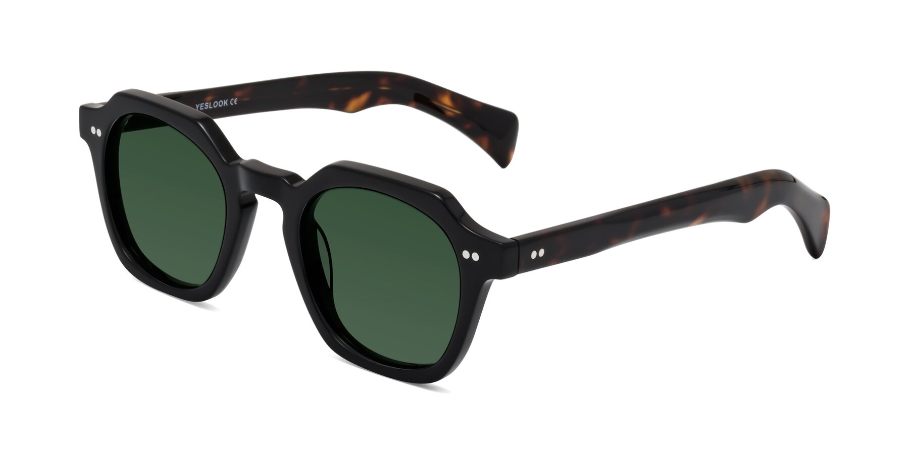 Angle of Beckett in Black/Tortoise with Green Tinted Lenses