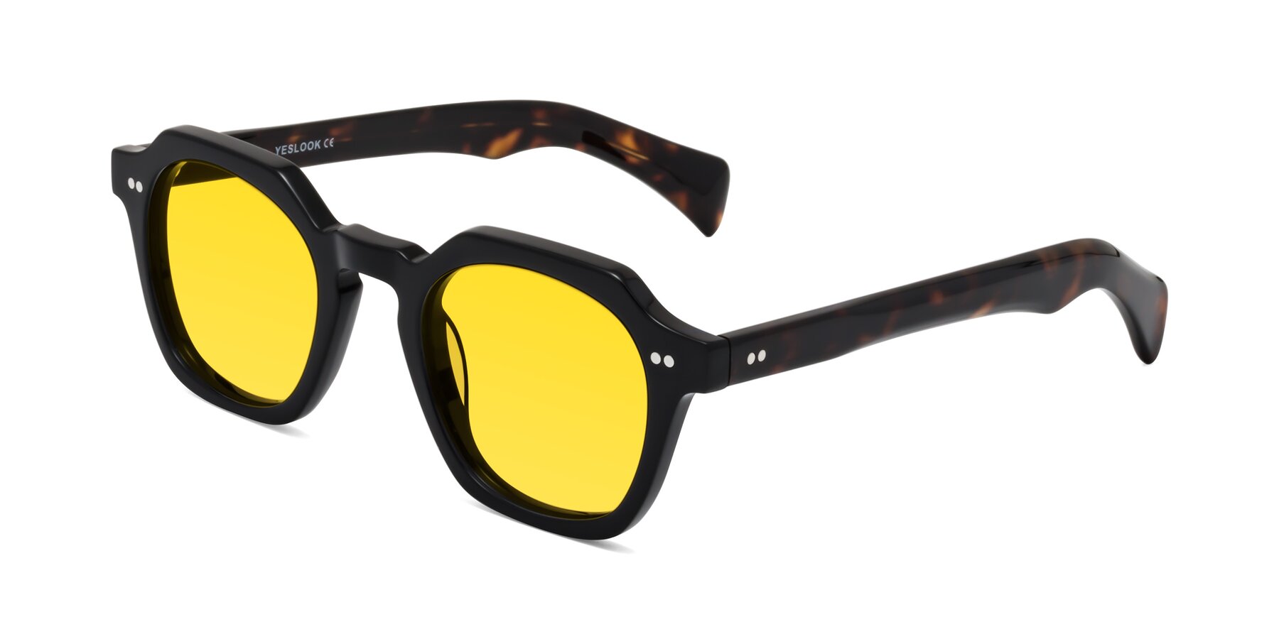 Angle of Beckett in Black/Tortoise with Yellow Tinted Lenses