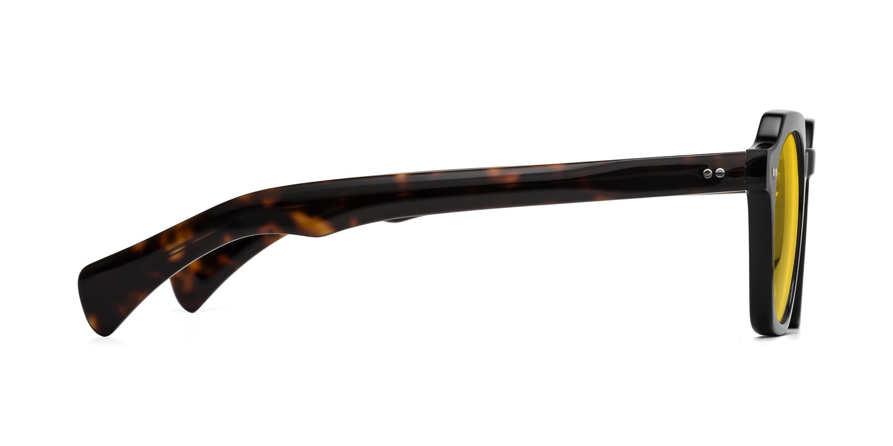 Side of Beckett in Black/Tortoise with Yellow Tinted Lenses