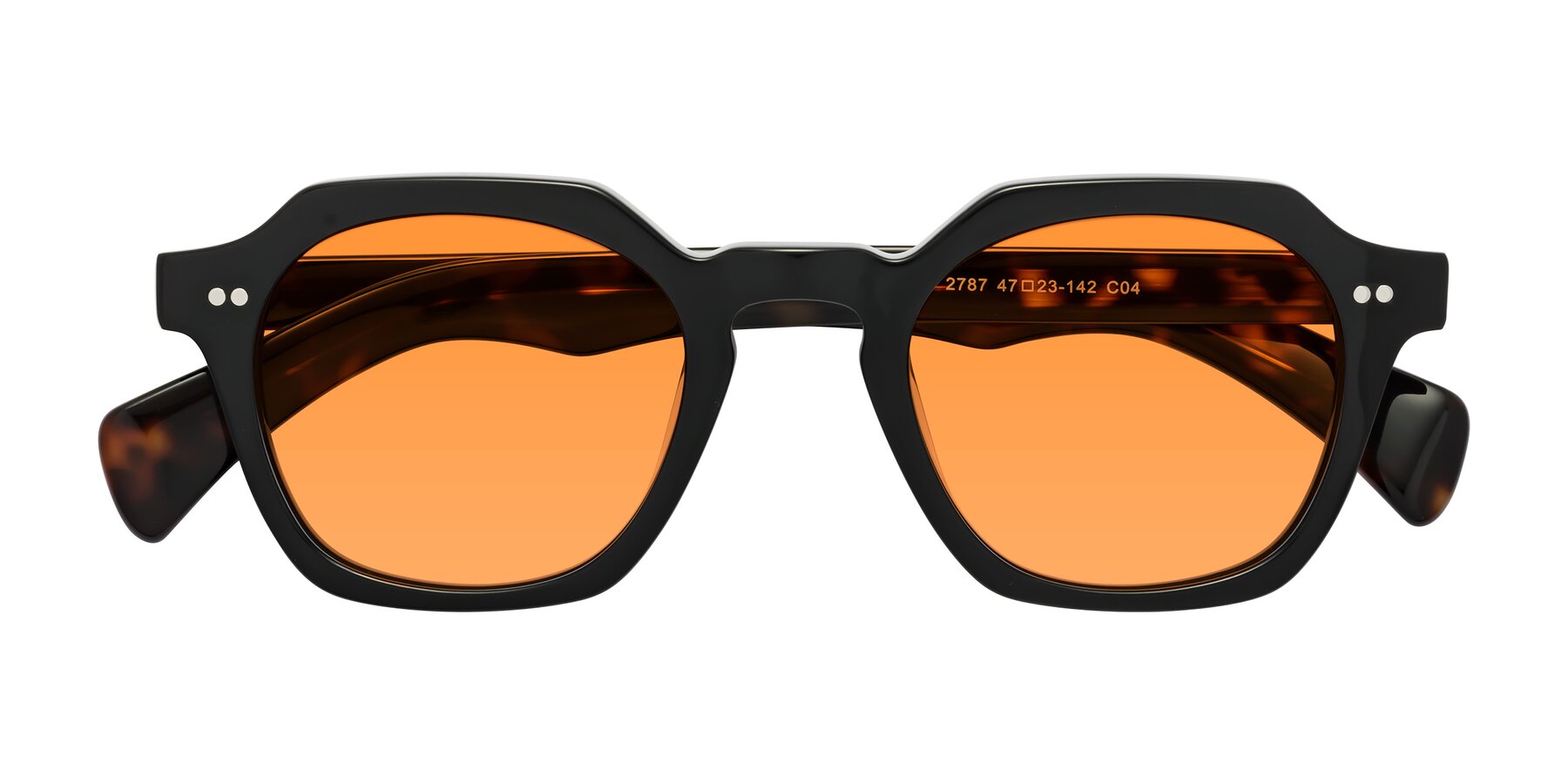 Folded Front of Beckett in Black/Tortoise with Orange Tinted Lenses