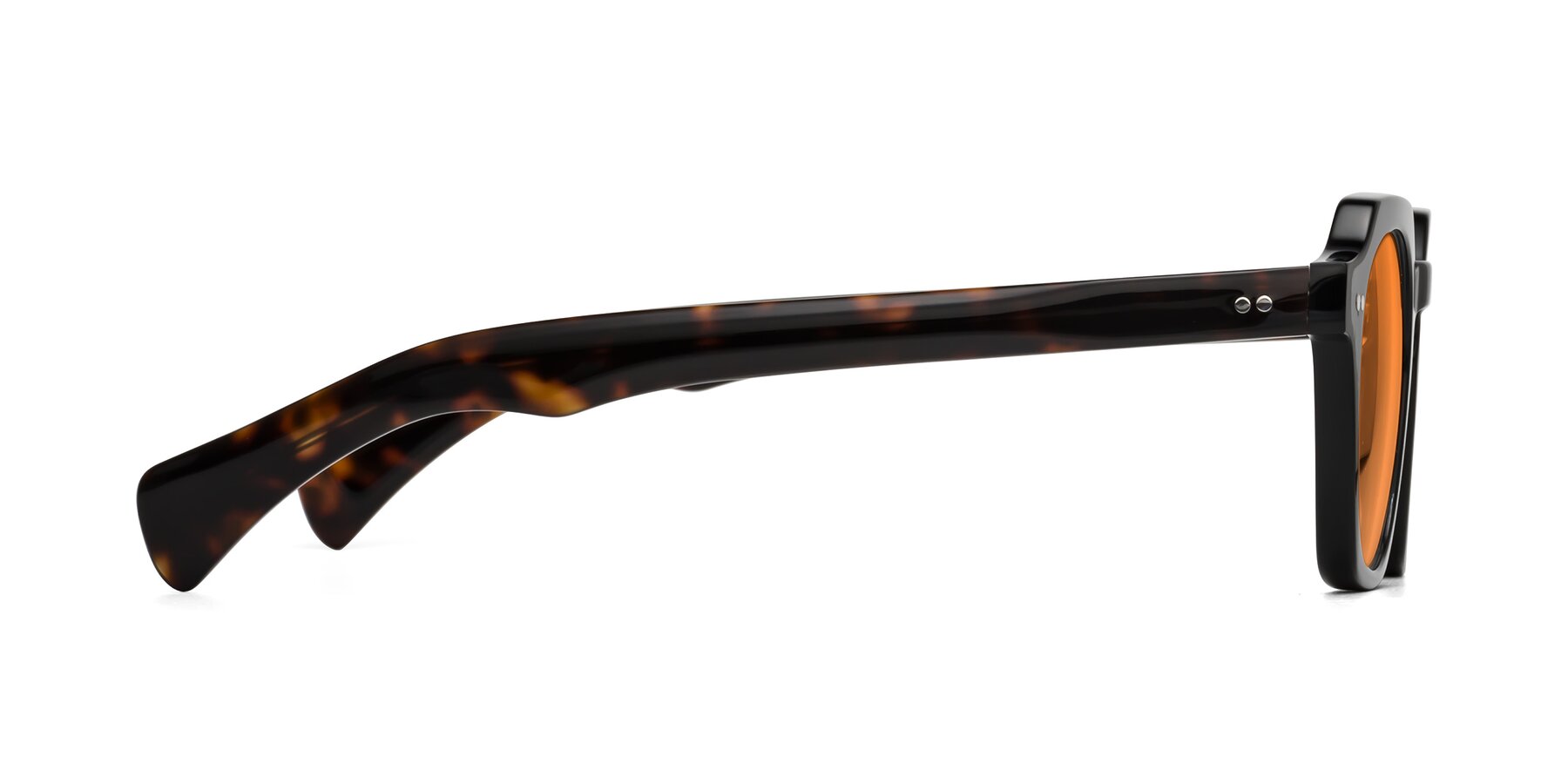 Side of Beckett in Black/Tortoise with Orange Tinted Lenses