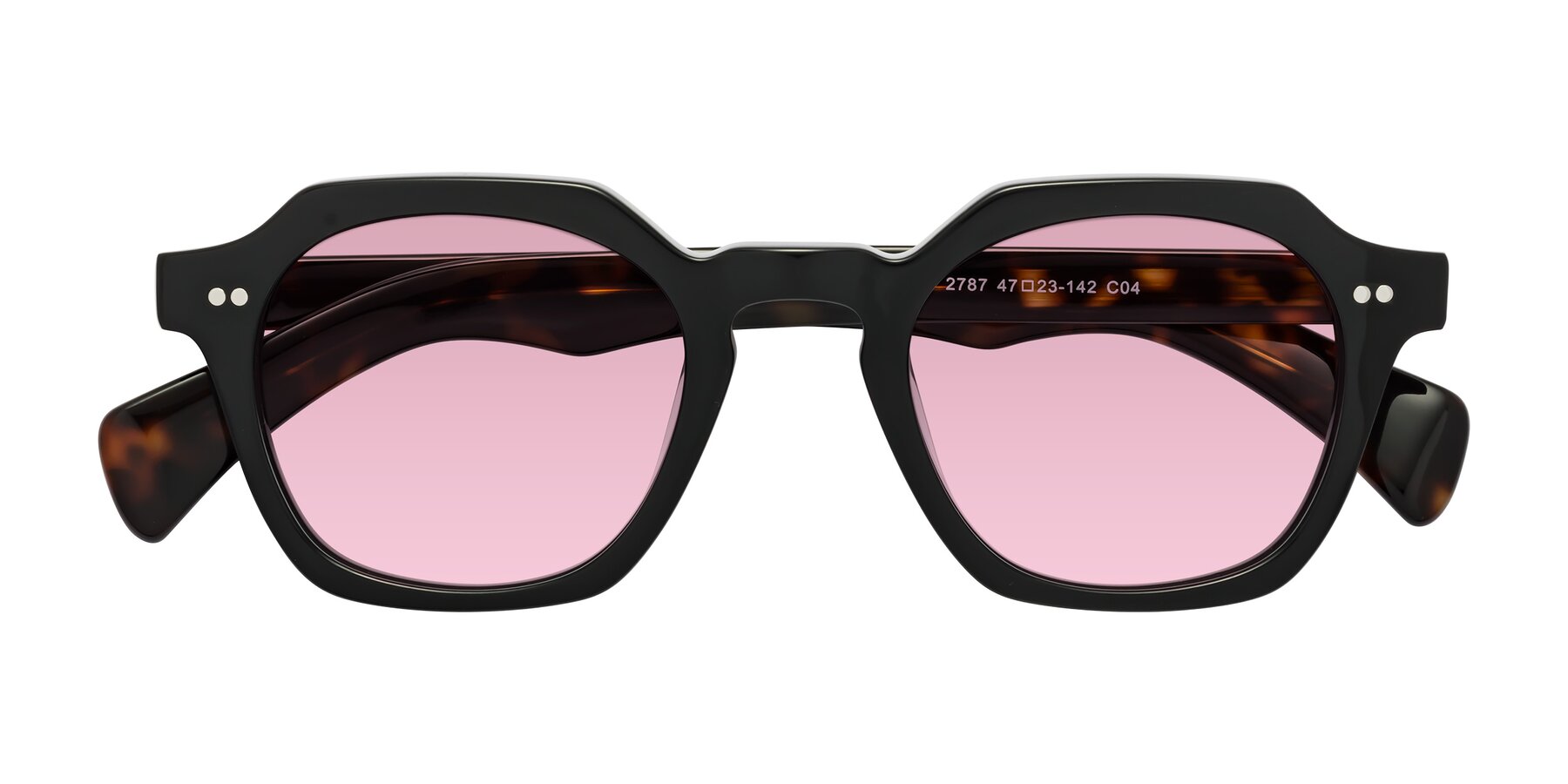 Folded Front of Beckett in Black/Tortoise with Light Wine Tinted Lenses