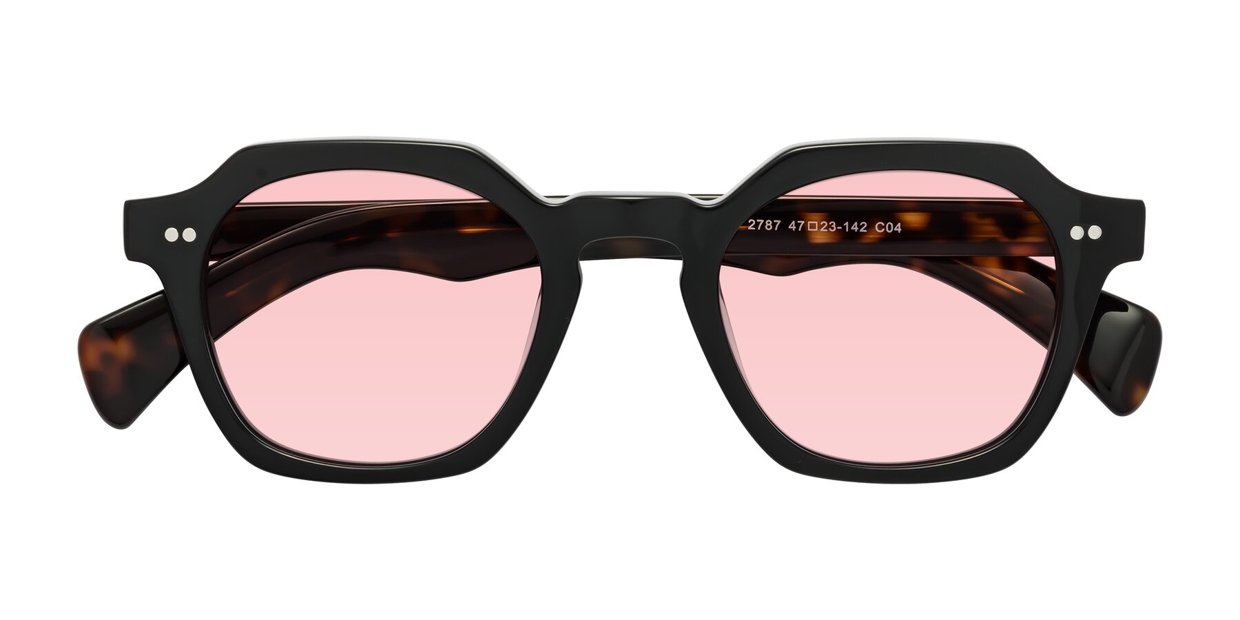 Folded Front of Beckett in Black/Tortoise with Light Garnet Tinted Lenses