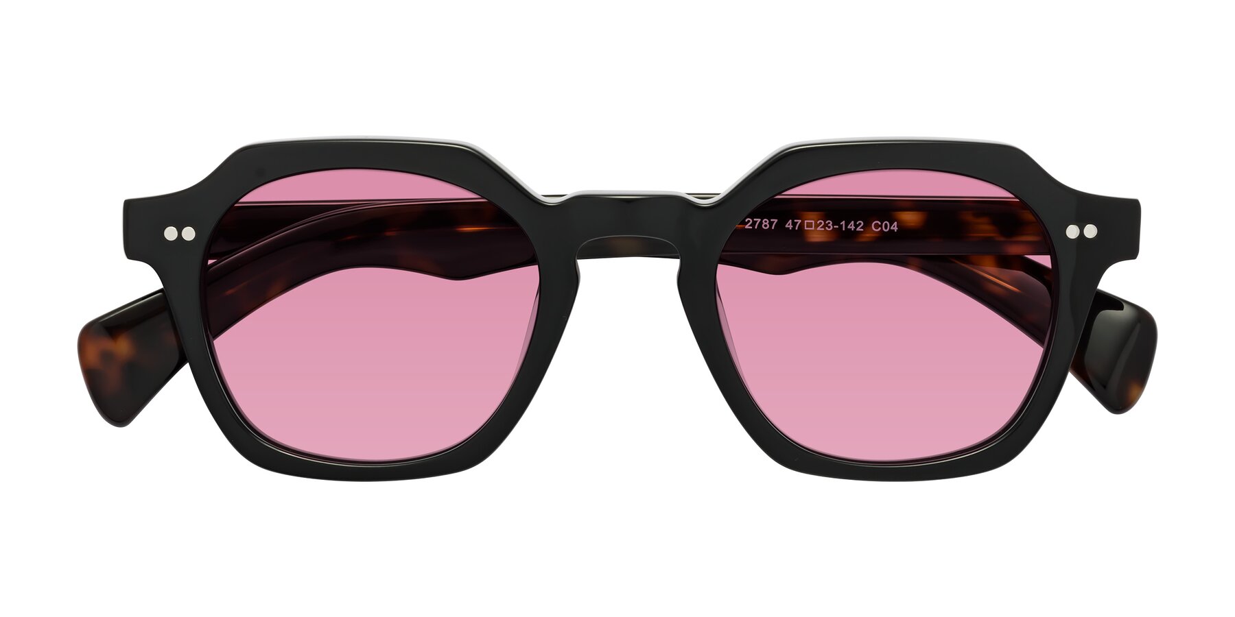 Folded Front of Beckett in Black/Tortoise with Medium Wine Tinted Lenses
