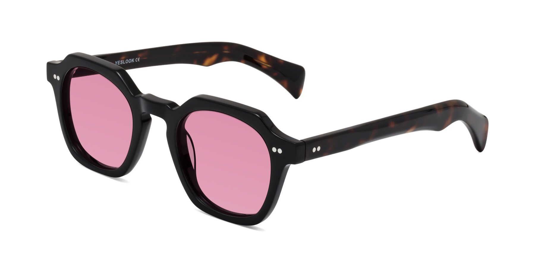 Angle of Beckett in Black/Tortoise with Medium Wine Tinted Lenses