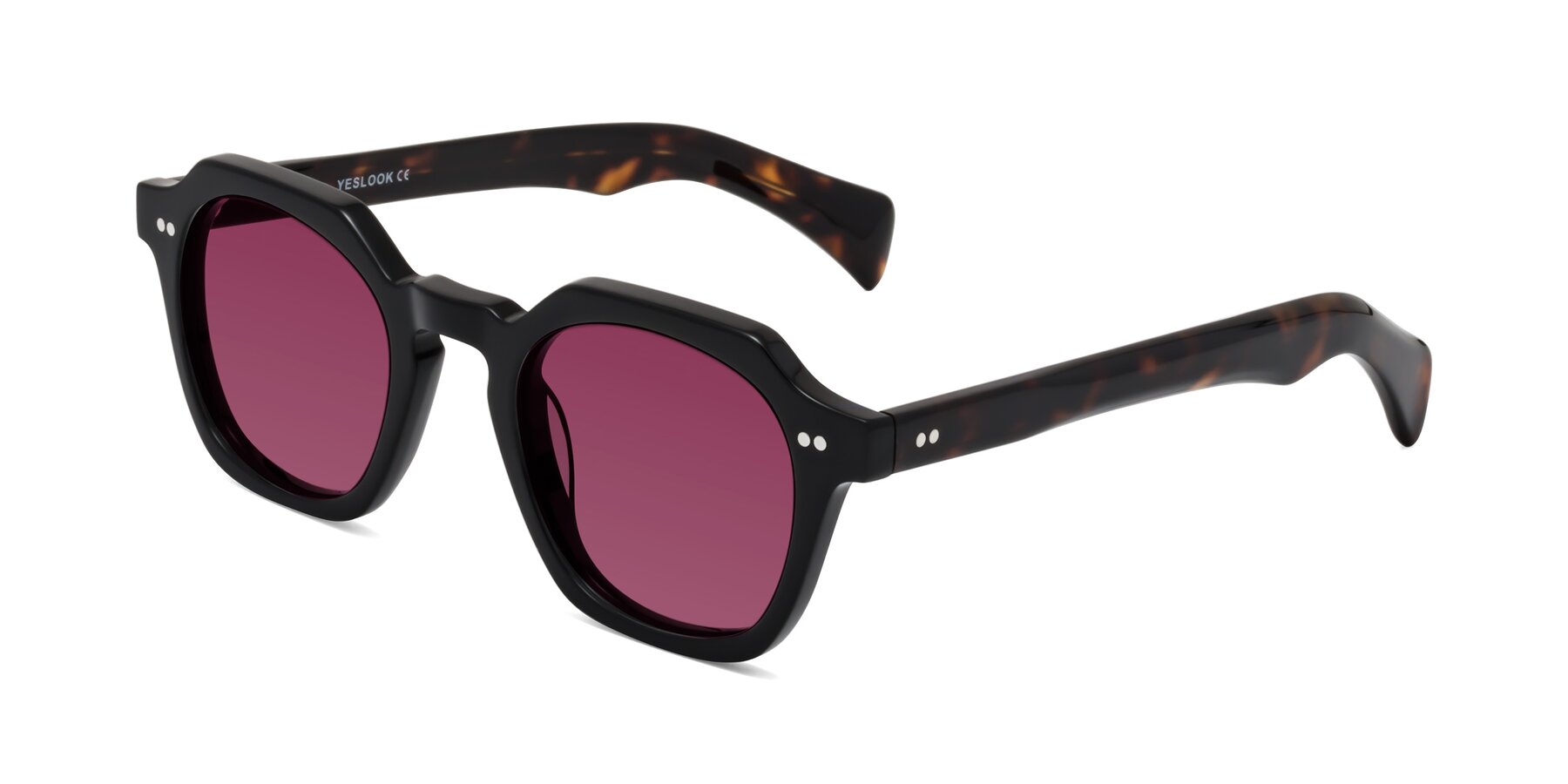 Angle of Beckett in Black/Tortoise with Wine Tinted Lenses