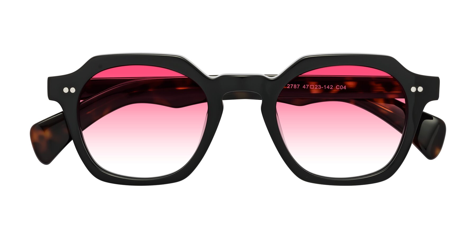 Folded Front of Beckett in Black/Tortoise with Pink Gradient Lenses