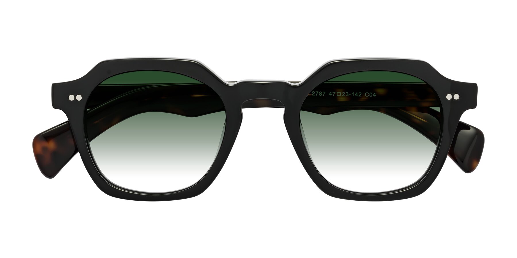 Folded Front of Beckett in Black/Tortoise with Green Gradient Lenses