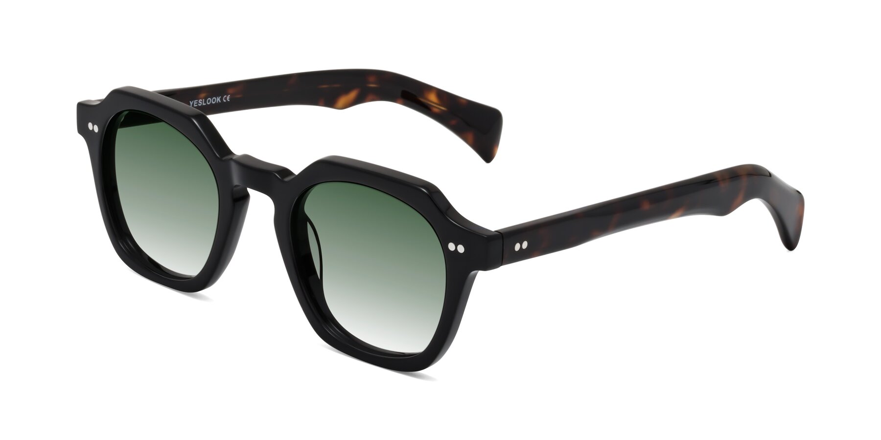 Angle of Beckett in Black/Tortoise with Green Gradient Lenses