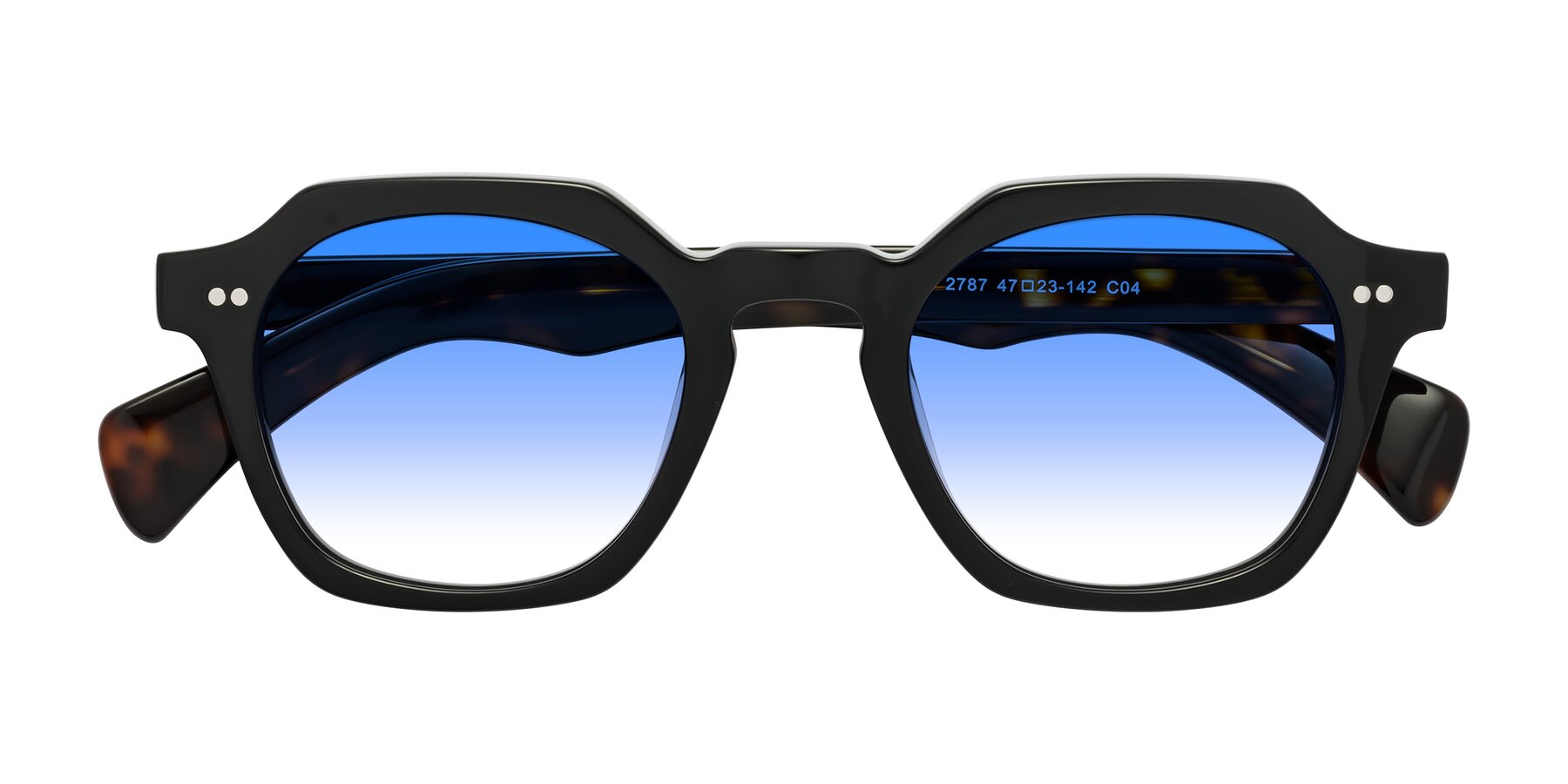 Folded Front of Beckett in Black/Tortoise with Blue Gradient Lenses