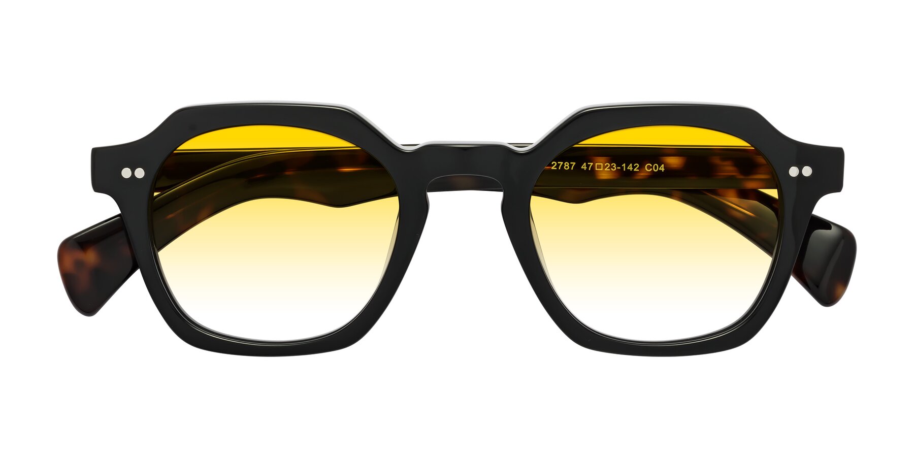 Folded Front of Beckett in Black/Tortoise with Yellow Gradient Lenses