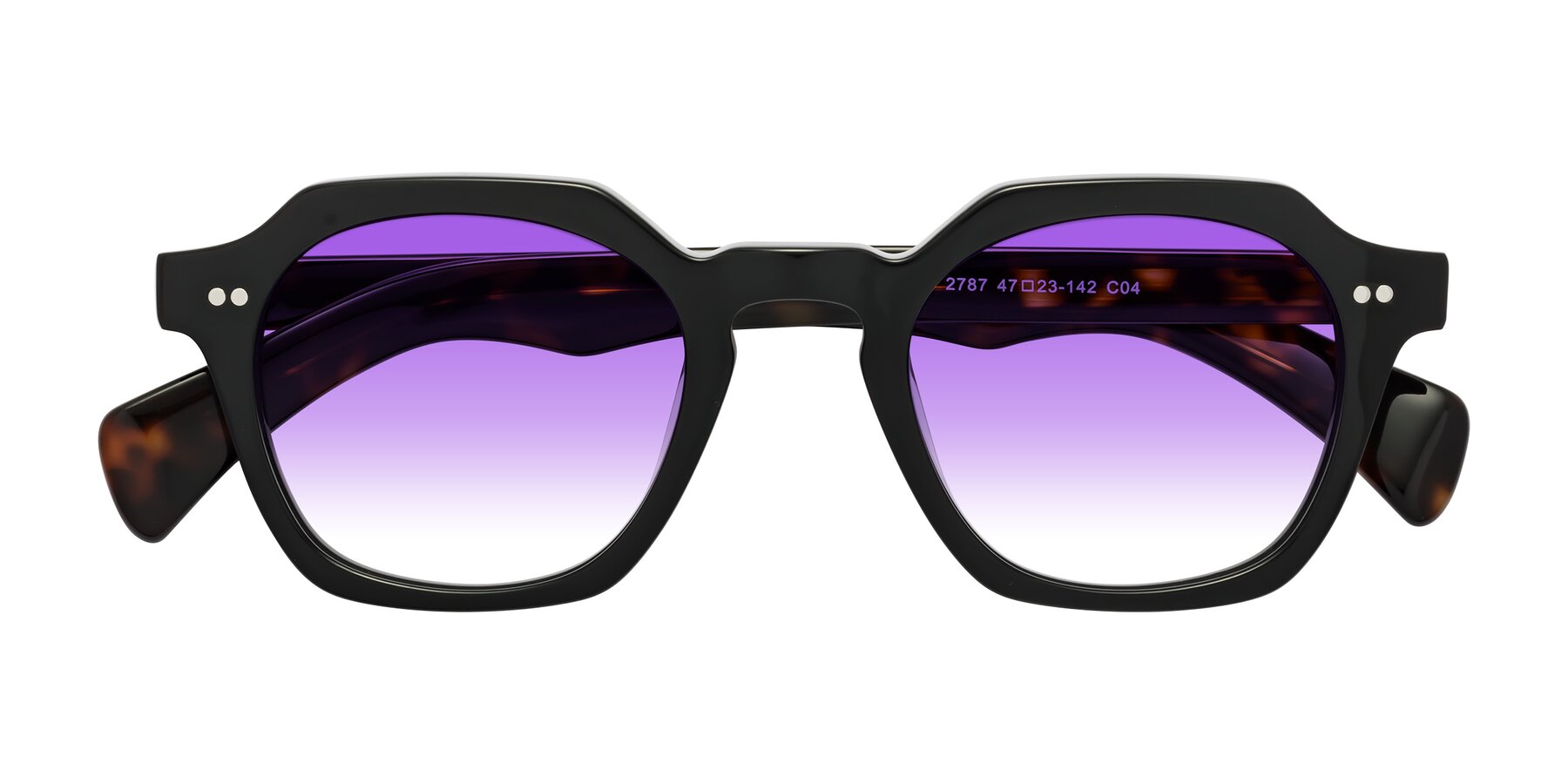 Folded Front of Beckett in Black/Tortoise with Purple Gradient Lenses