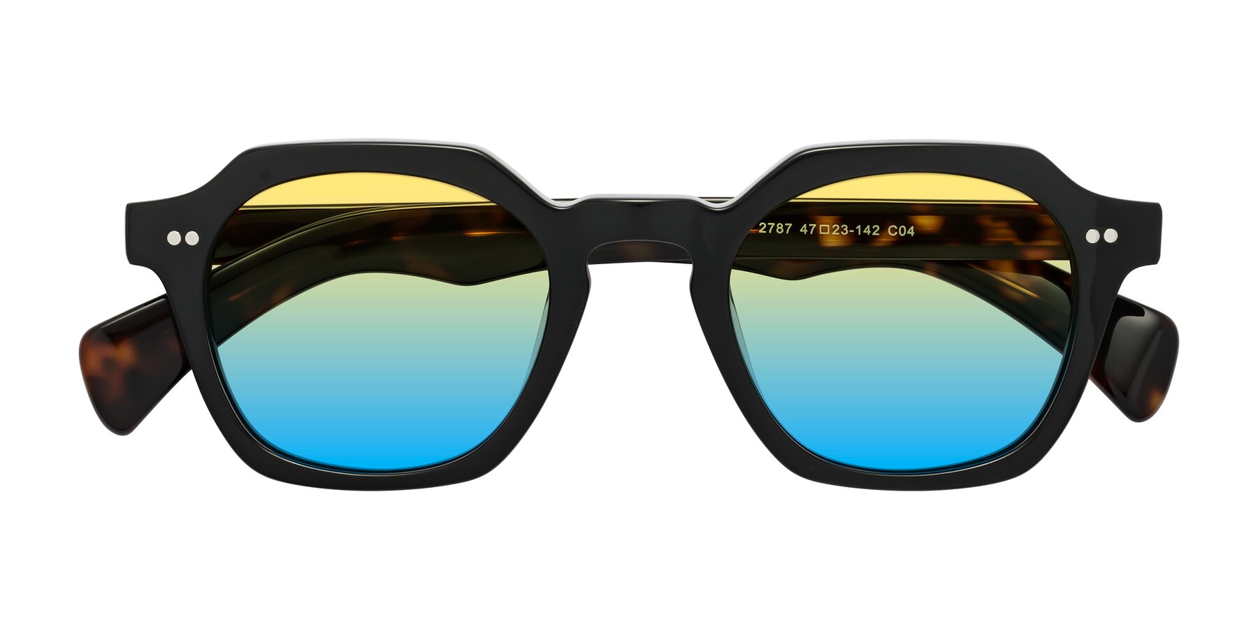 Folded Front of Beckett in Black/Tortoise with Yellow / Blue Gradient Lenses
