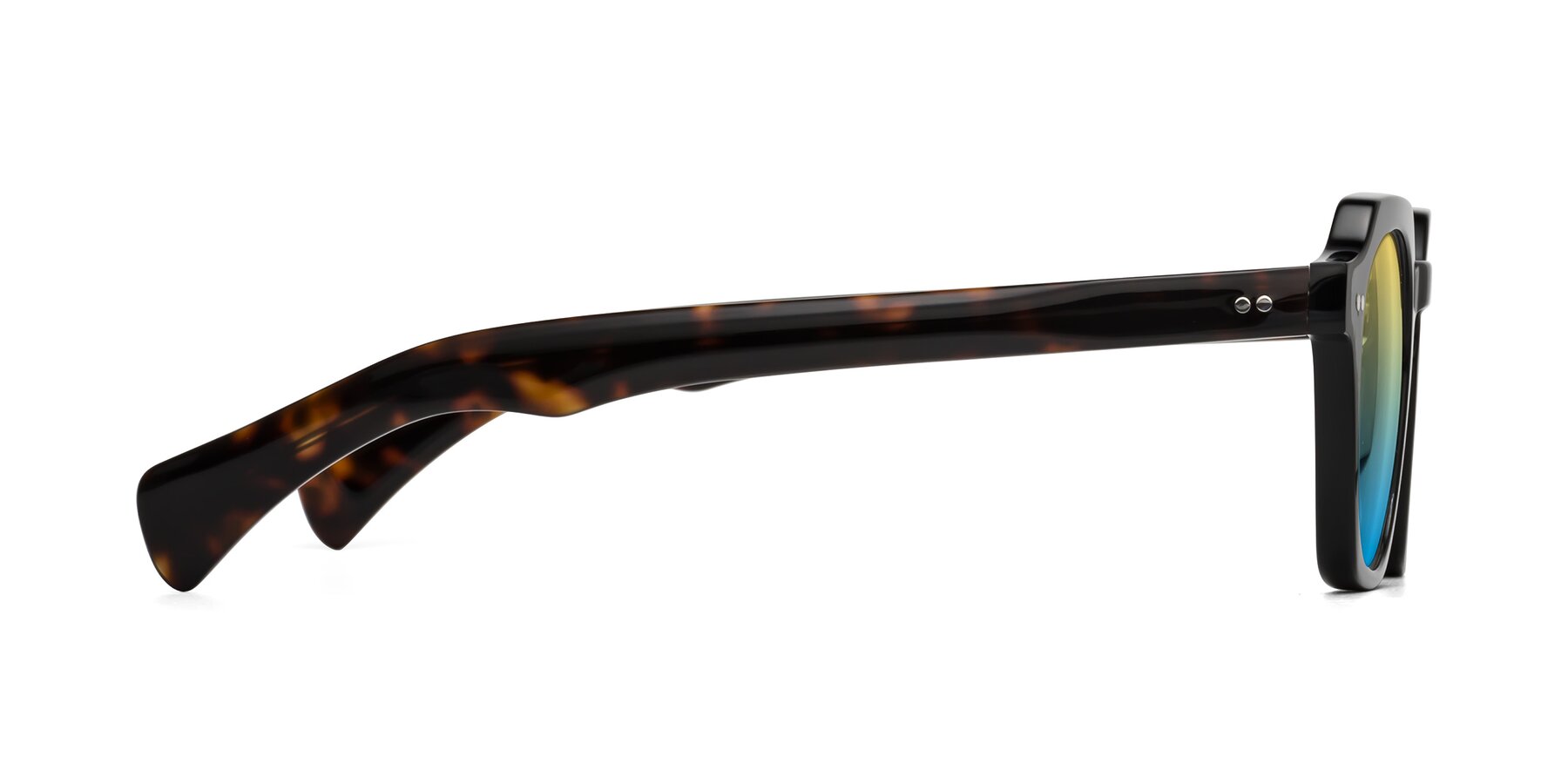 Side of Beckett in Black/Tortoise with Yellow / Blue Gradient Lenses