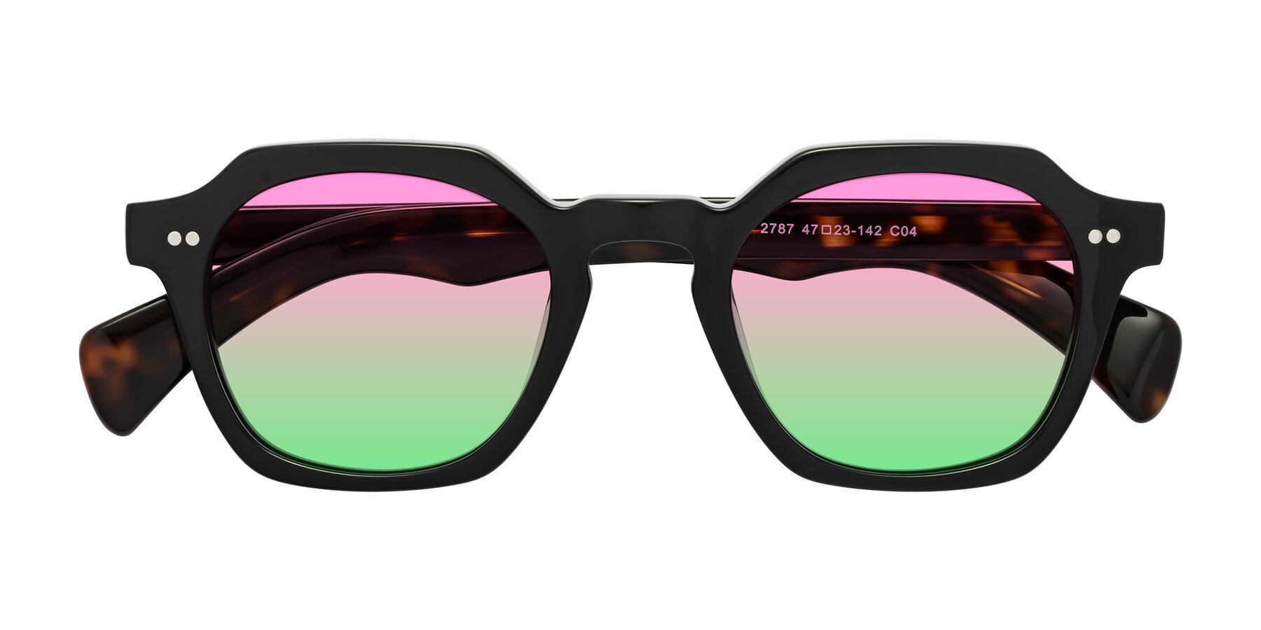 Folded Front of Beckett in Black/Tortoise with Pink / Green Gradient Lenses