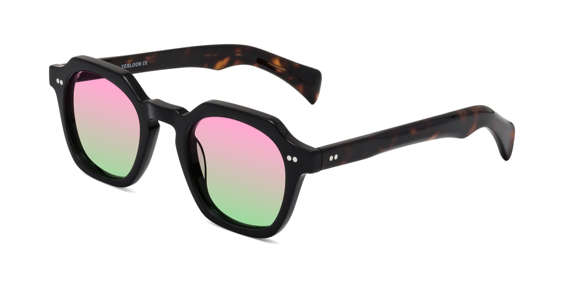 Angle of Beckett in Black/Tortoise with Pink / Green Gradient Lenses
