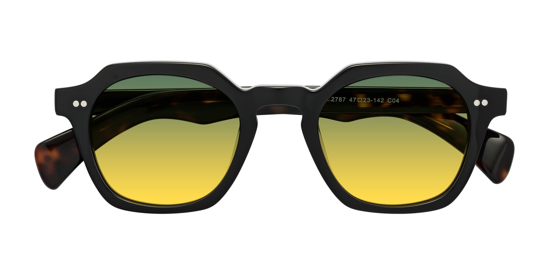 Folded Front of Beckett in Black/Tortoise with Green / Yellow Gradient Lenses
