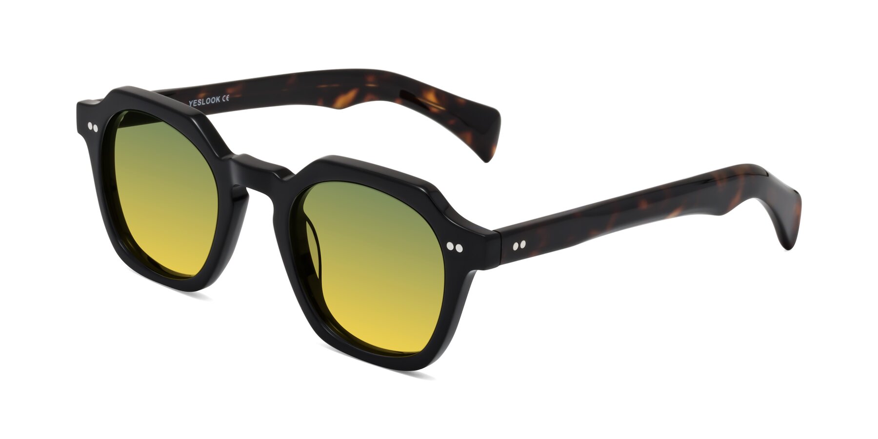 Angle of Beckett in Black/Tortoise with Green / Yellow Gradient Lenses