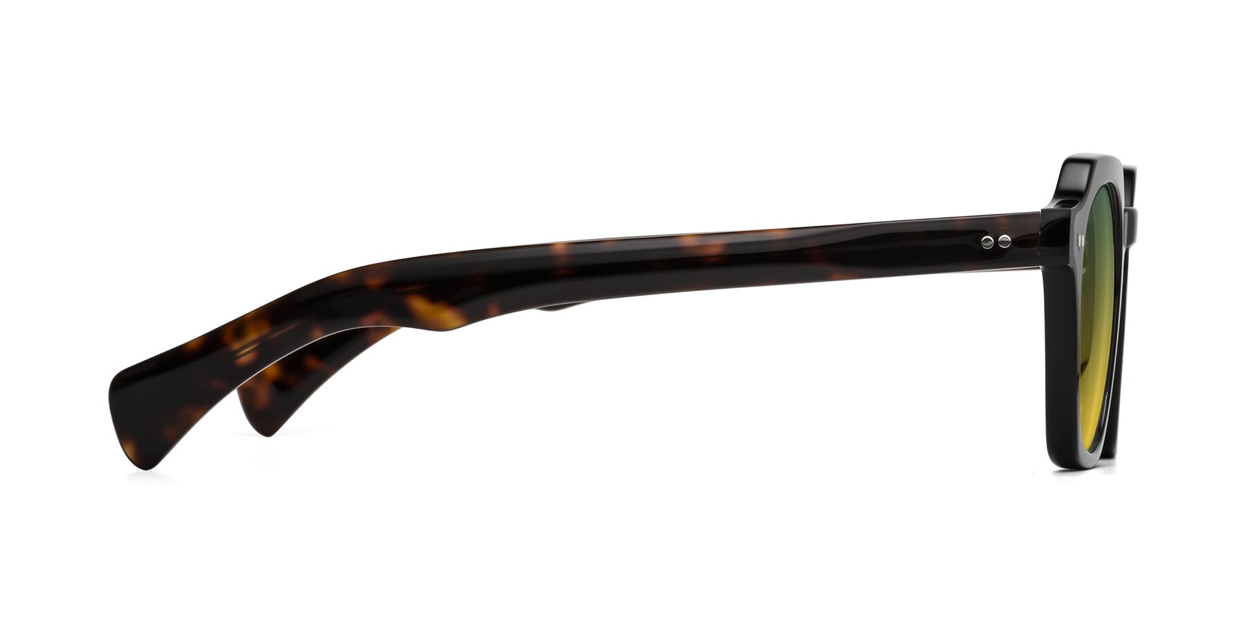Side of Beckett in Black/Tortoise with Green / Yellow Gradient Lenses