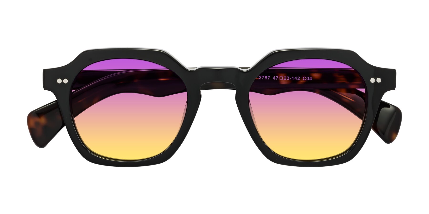 Folded Front of Beckett in Black/Tortoise with Purple / Yellow Gradient Lenses