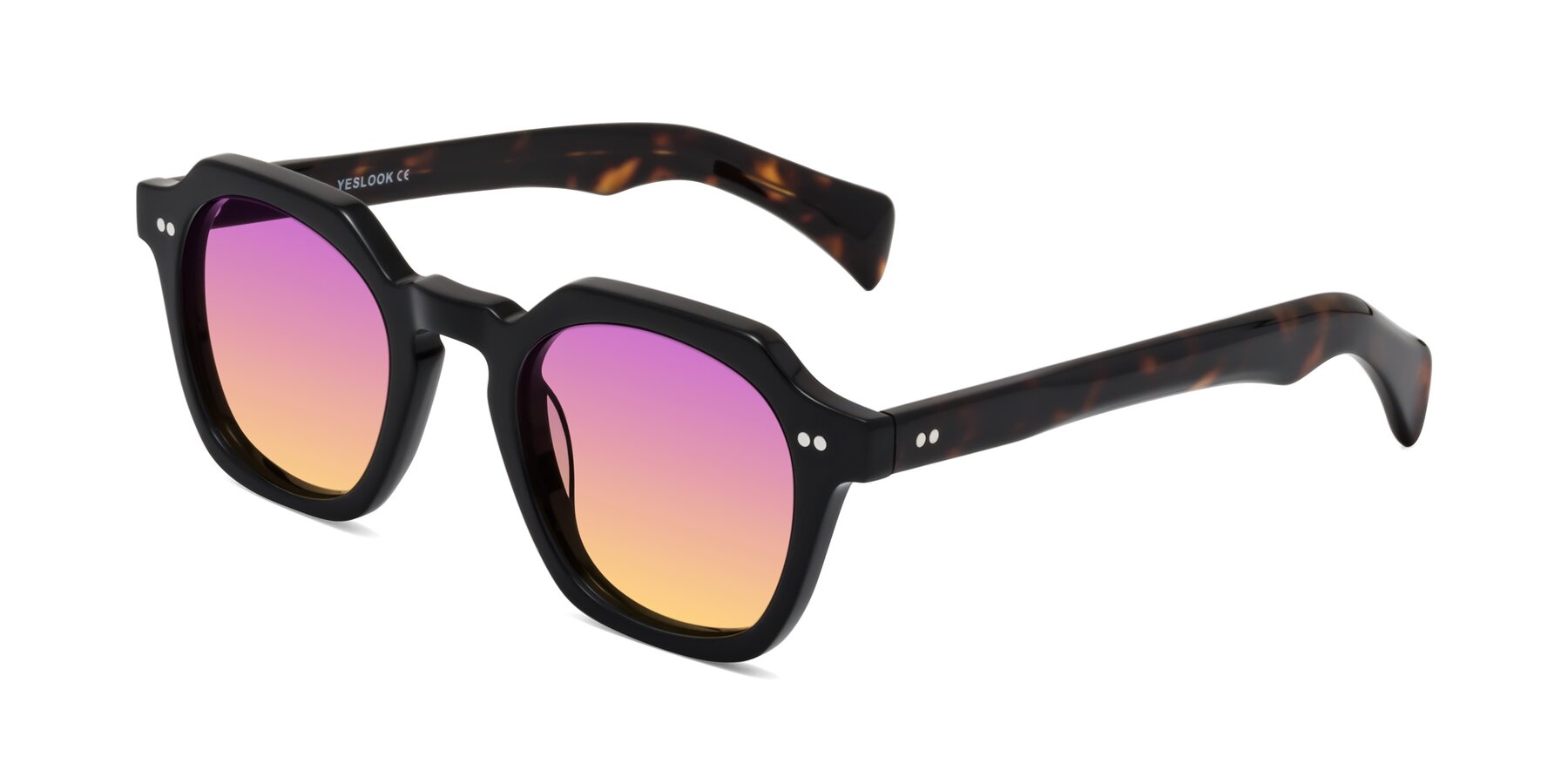 Angle of Beckett in Black/Tortoise with Purple / Yellow Gradient Lenses