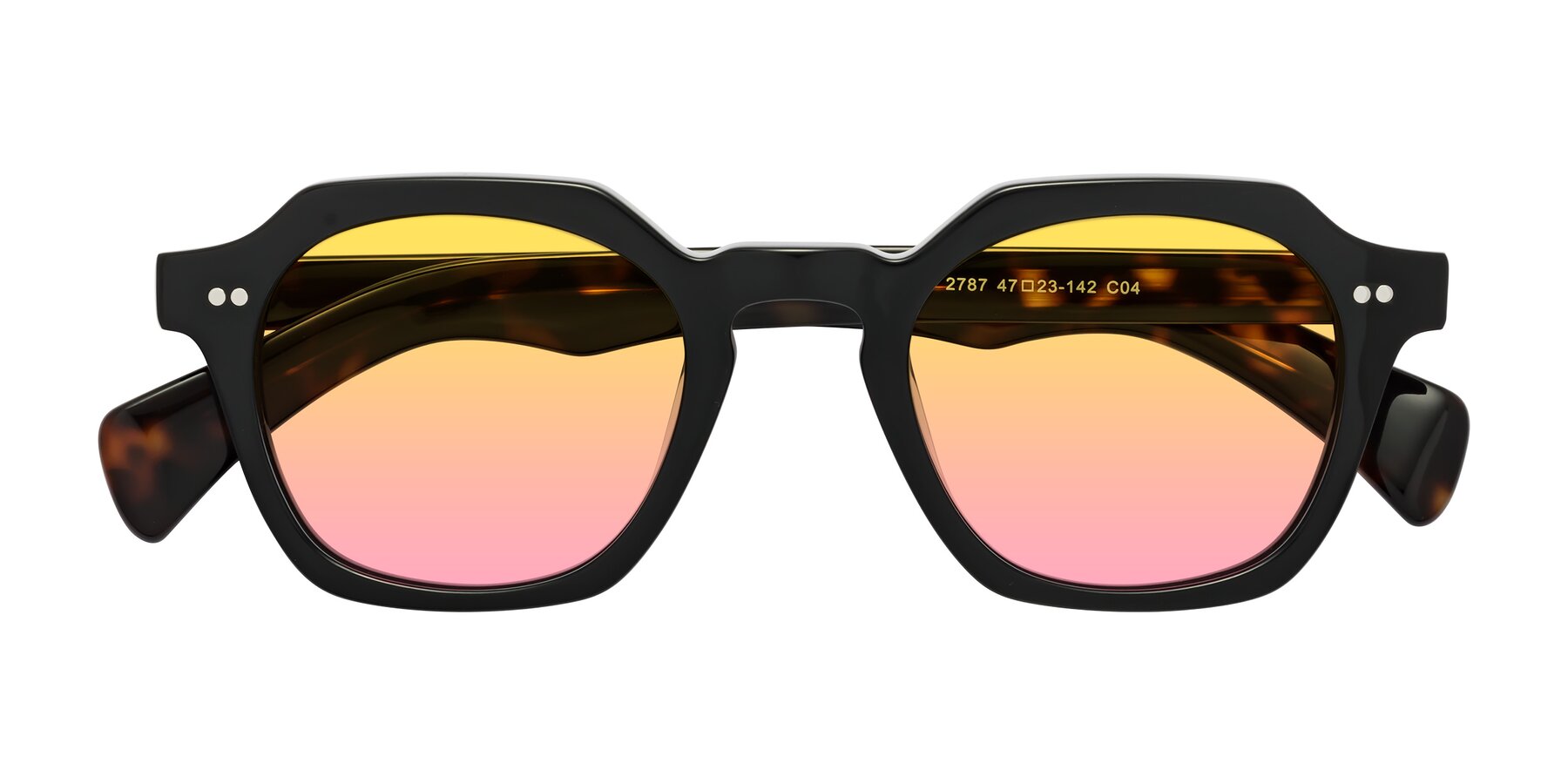 Folded Front of Beckett in Black/Tortoise with Yellow / Pink Gradient Lenses