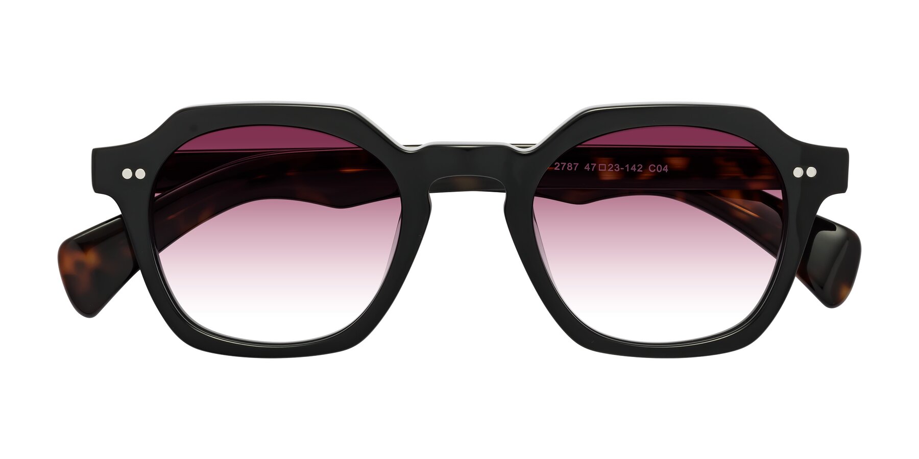 Folded Front of Beckett in Black/Tortoise with Wine Gradient Lenses
