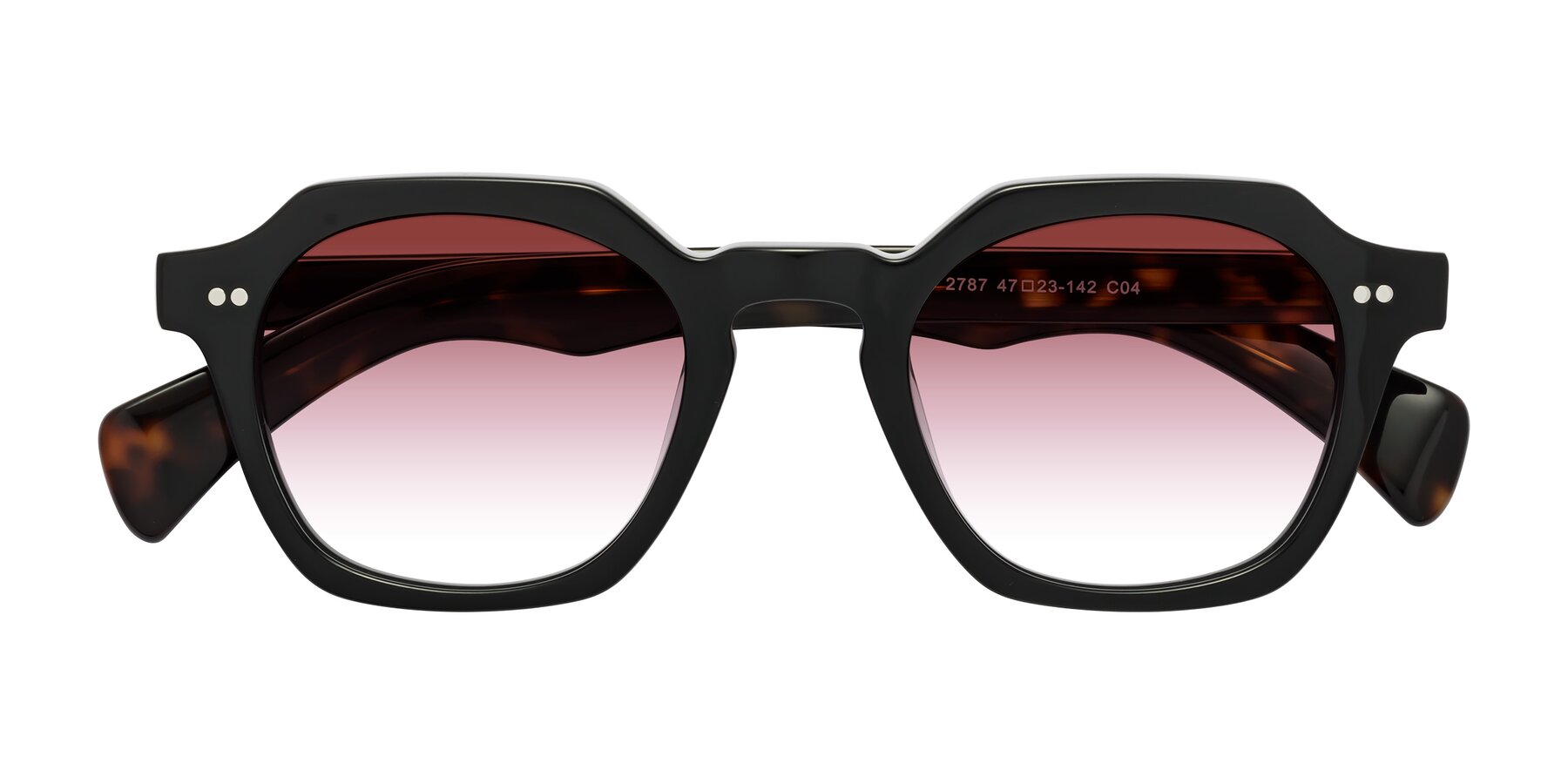 Folded Front of Beckett in Black/Tortoise with Garnet Gradient Lenses