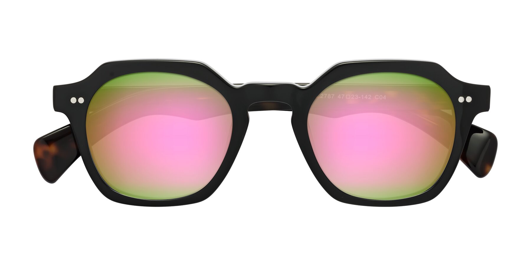 Folded Front of Beckett in Black/Tortoise with Pink Mirrored Lenses