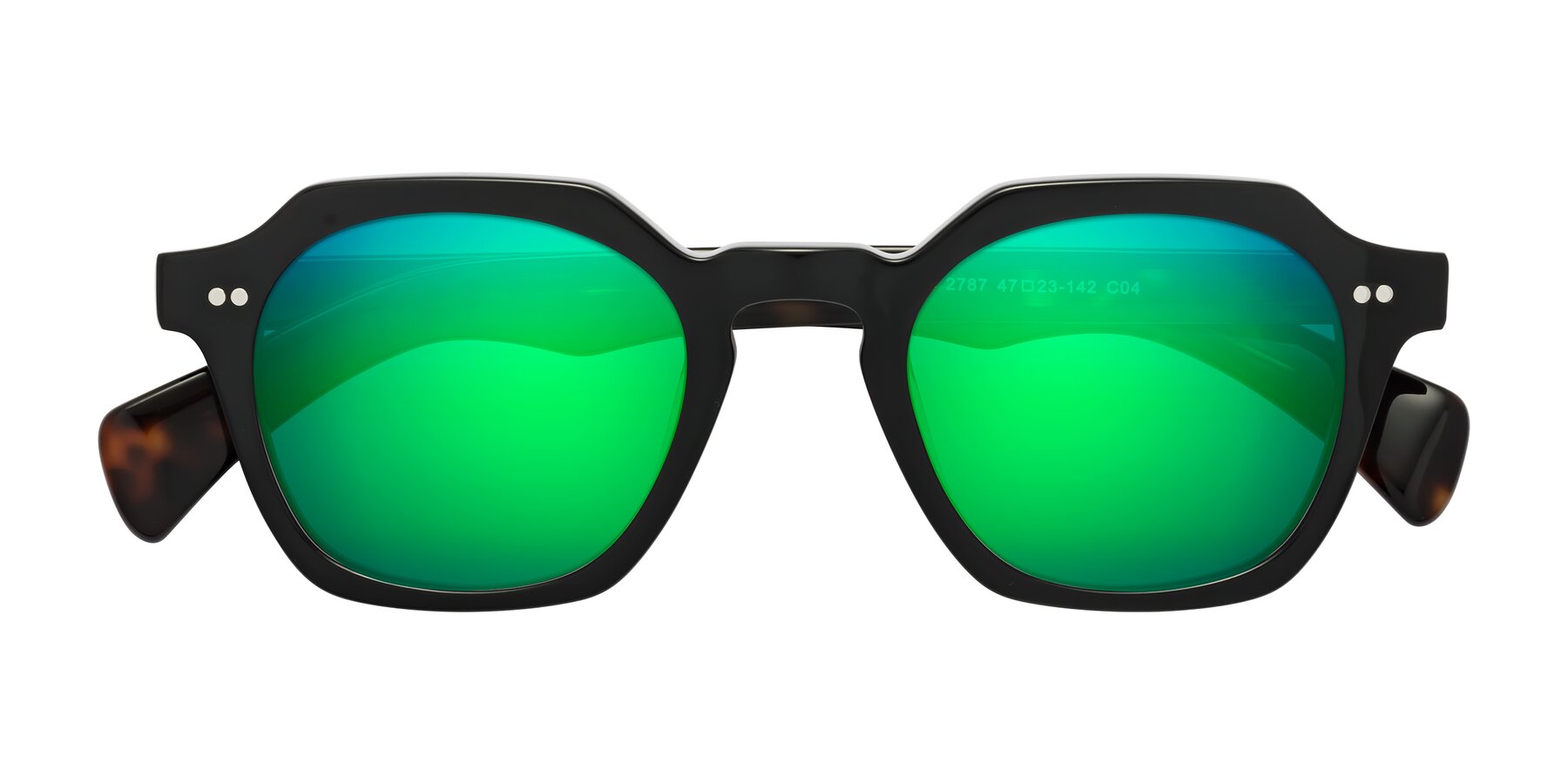 Folded Front of Beckett in Black/Tortoise with Green Mirrored Lenses