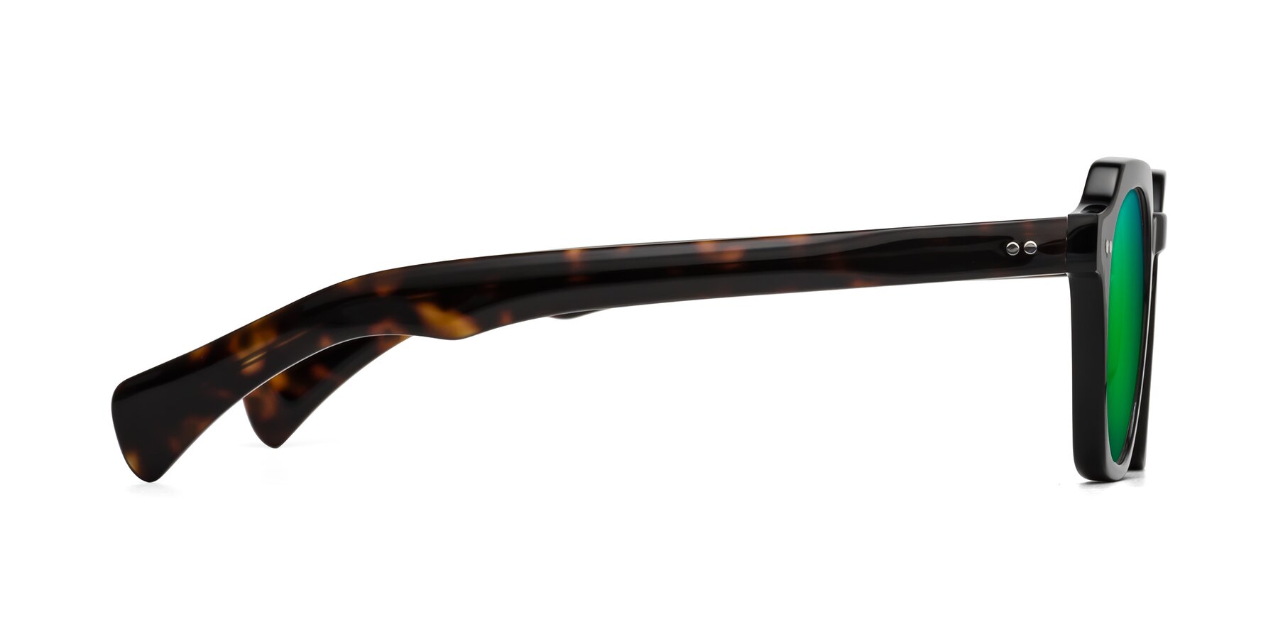 Side of Beckett in Black/Tortoise with Green Mirrored Lenses