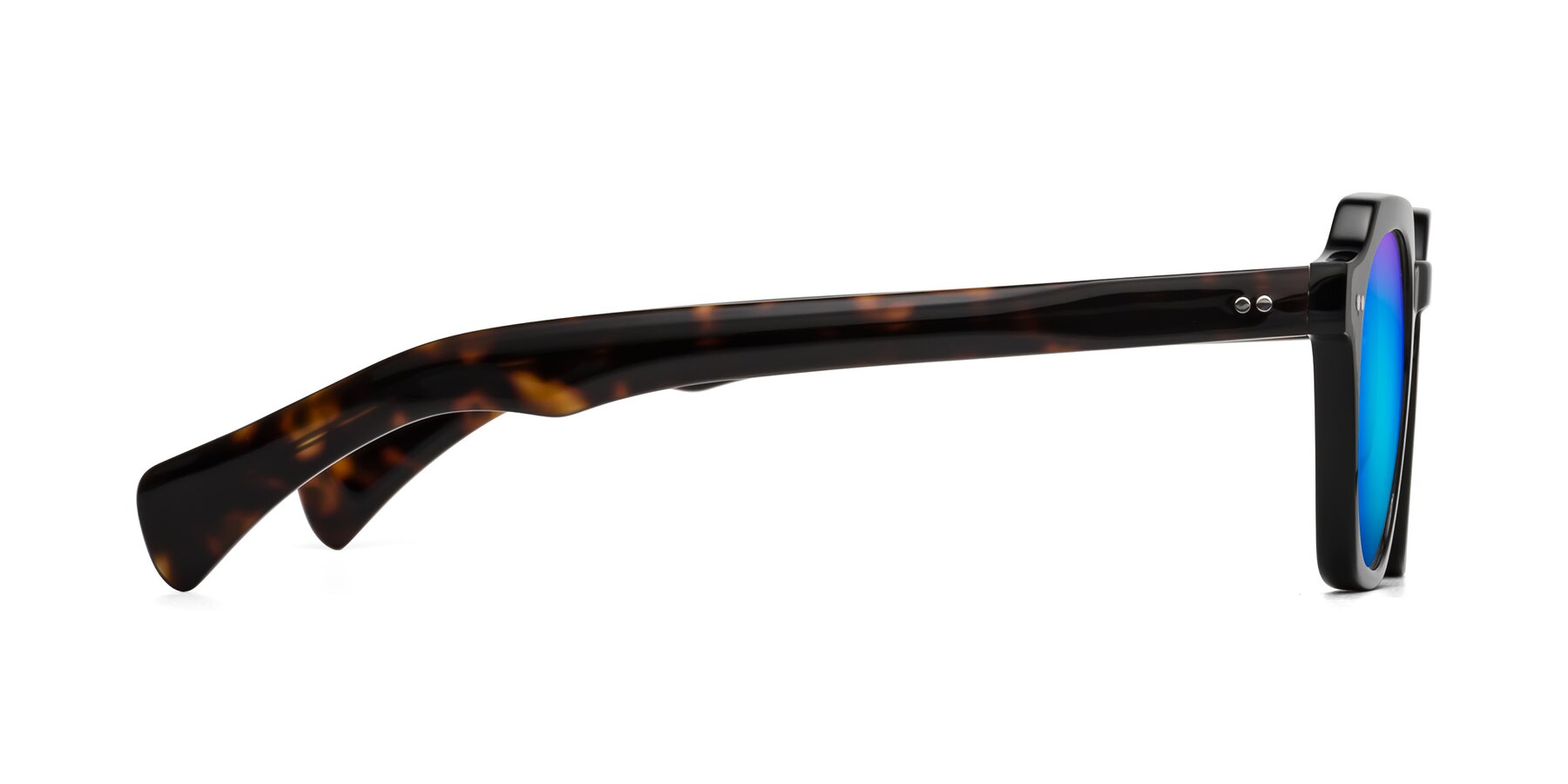 Side of Beckett in Black/Tortoise with Blue Mirrored Lenses