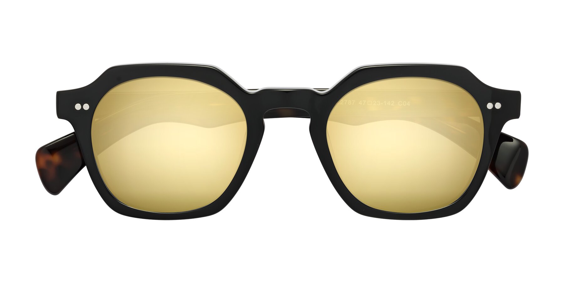Folded Front of Beckett in Black/Tortoise with Gold Mirrored Lenses