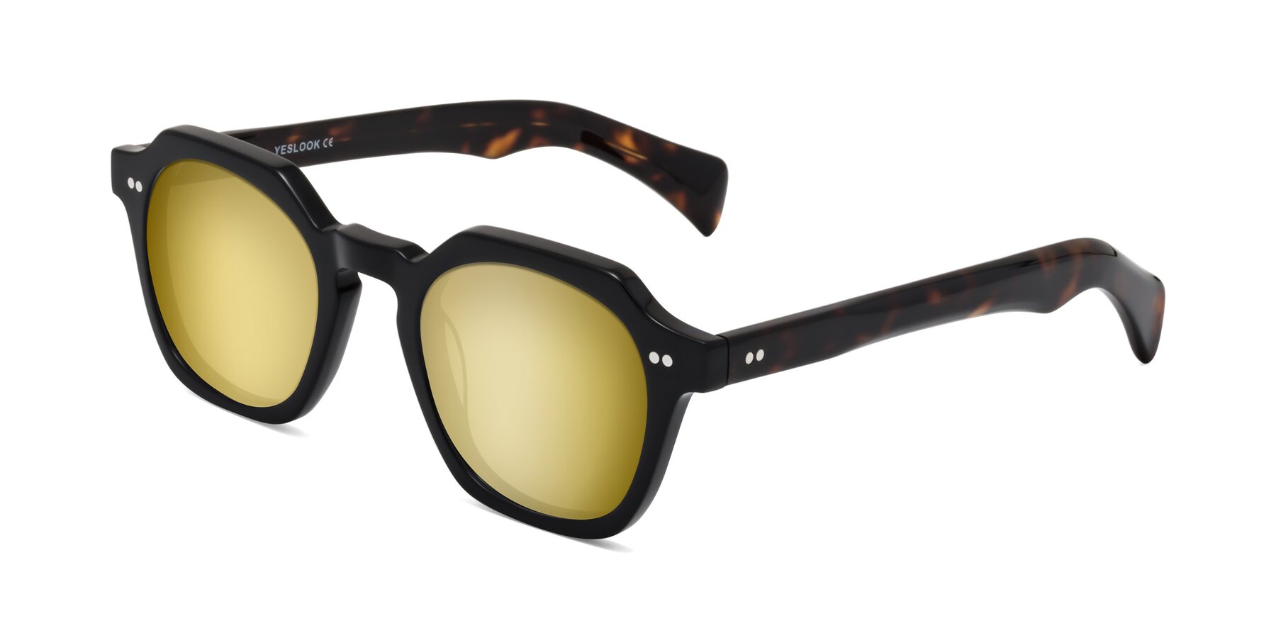 Angle of Beckett in Black/Tortoise with Gold Mirrored Lenses