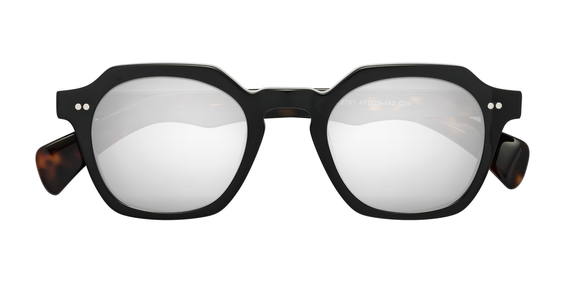 Folded Front of Beckett in Black/Tortoise with Silver Mirrored Lenses