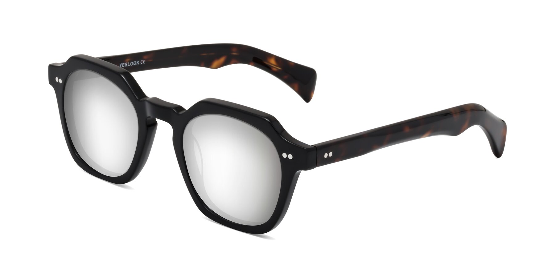 Angle of Beckett in Black/Tortoise with Silver Mirrored Lenses