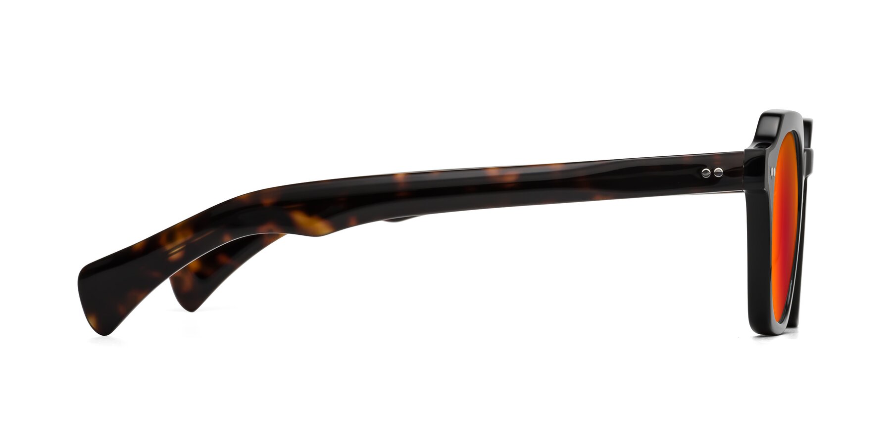 Side of Beckett in Black/Tortoise with Red Gold Mirrored Lenses