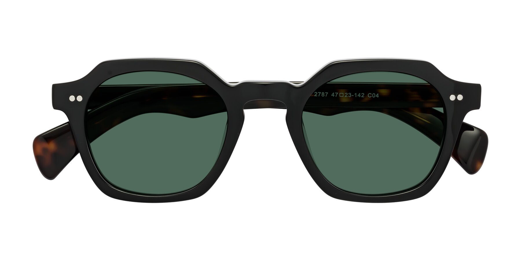 Folded Front of Beckett in Black/Tortoise with Green Polarized Lenses