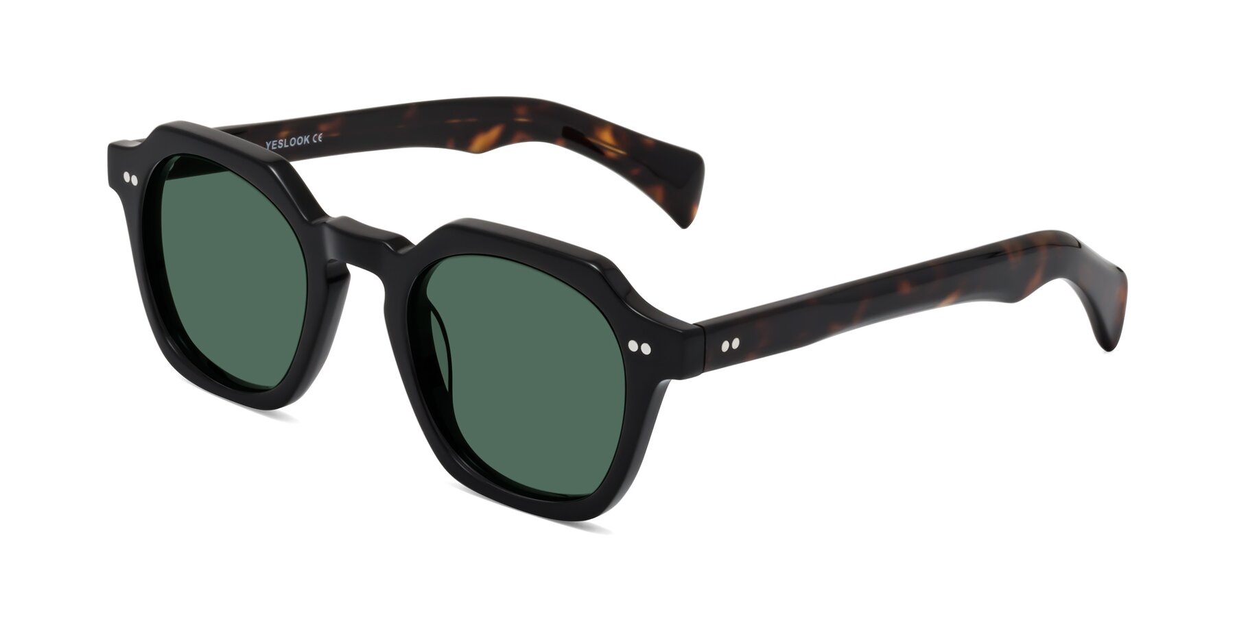 Angle of Beckett in Black/Tortoise with Green Polarized Lenses