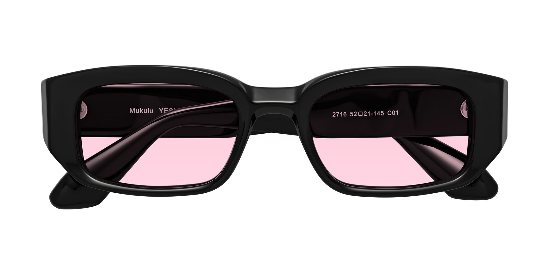 Folded Front of Mukulu in Black with Light Pink Tinted Lenses