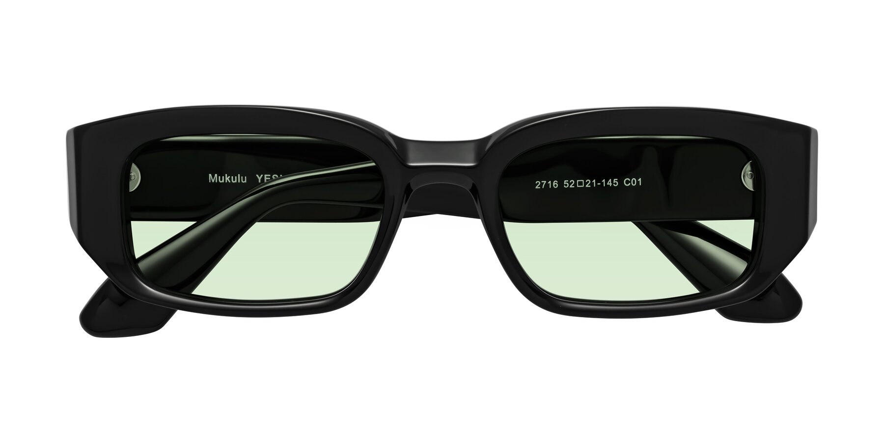 Folded Front of Mukulu in Black with Light Green Tinted Lenses