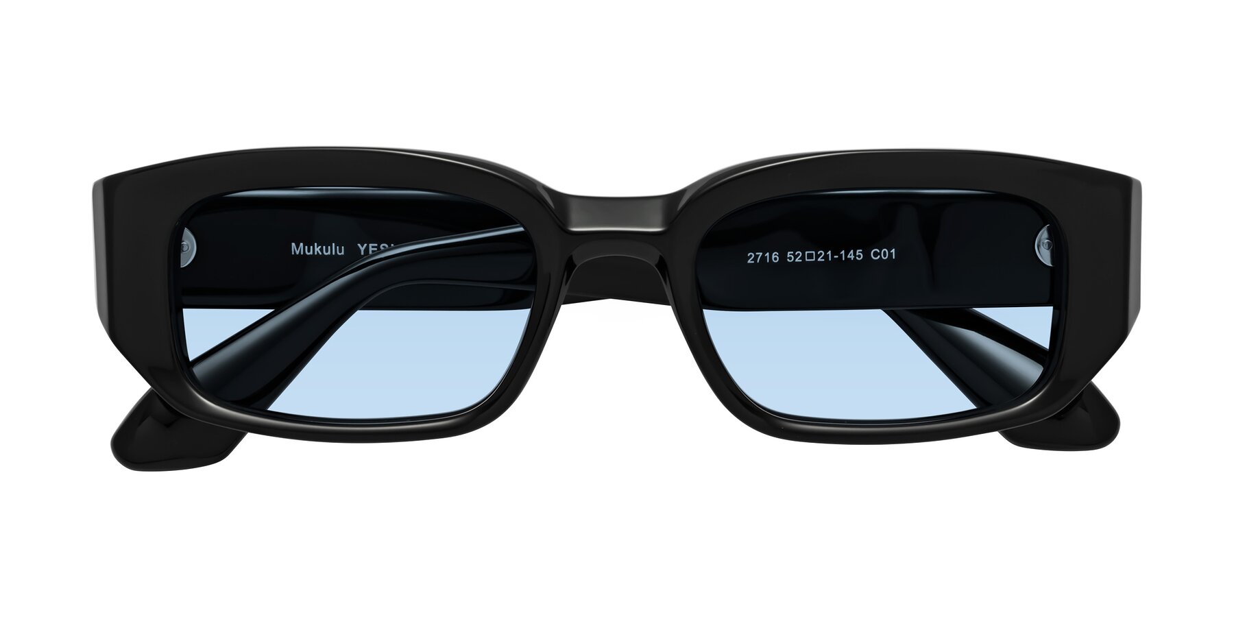 Folded Front of Mukulu in Black with Light Blue Tinted Lenses